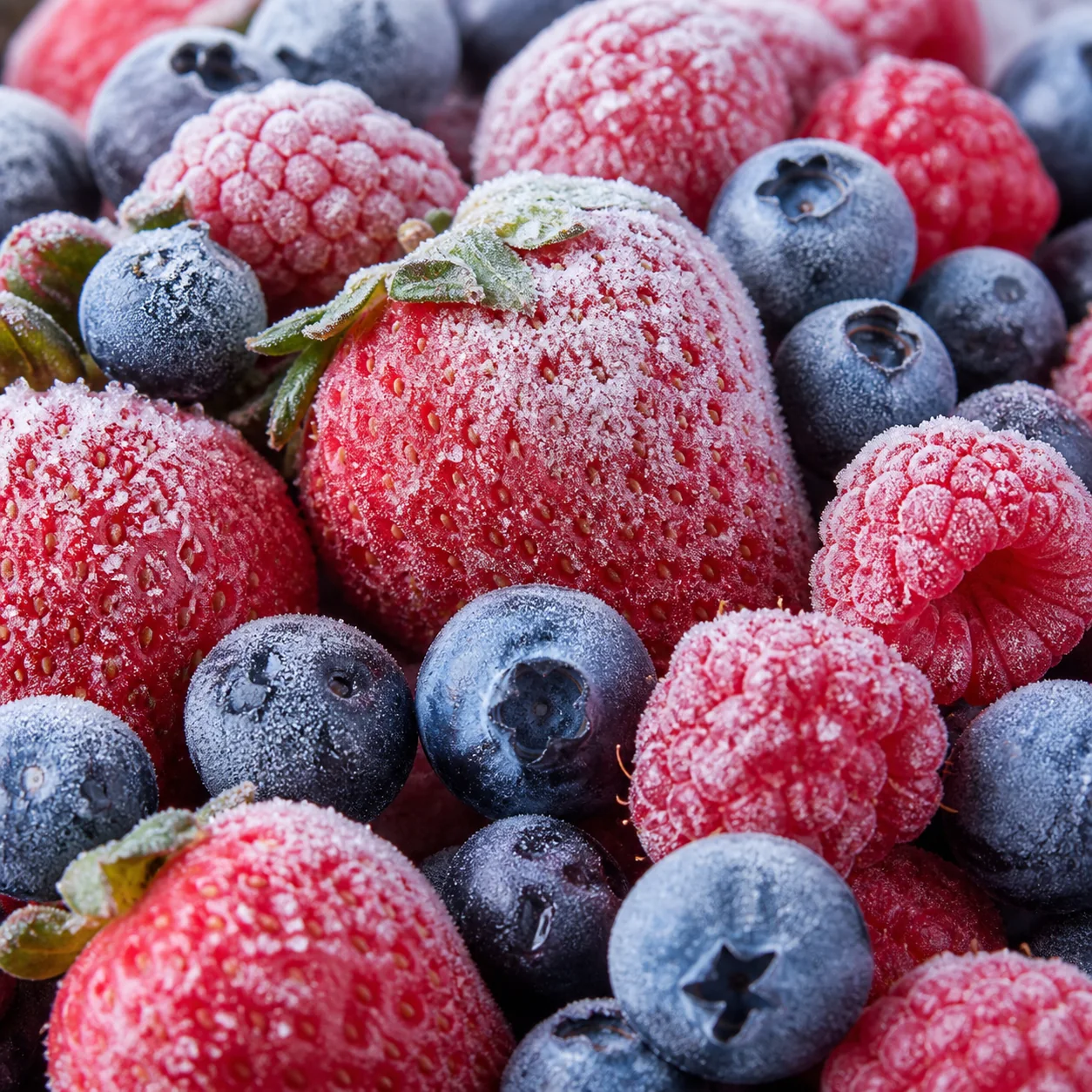 Fruits rouges surgelés recouverts de givre